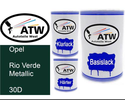 Opel, Rio Verde Metallic, 30D: 500ml Lackdose + 500ml Klarlack + 250ml Härter - Set, von ATW Autoteile West.